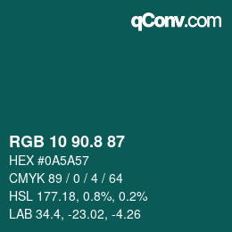 カラーコード: RGB 10 90.8 87 | qconv.com