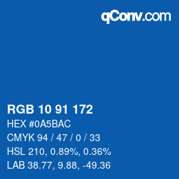 カラーコード: RGB 10 91 172 | qconv.com