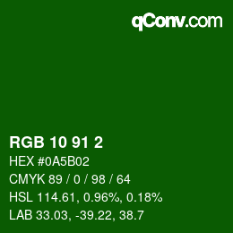 Color code: RGB 10 91 2 | qconv.com