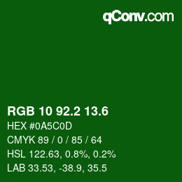 カラーコード: RGB 10 92.2 13.6 | qconv.com