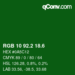 カラーコード: RGB 10 92.2 18.6 | qconv.com