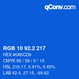 カラーコード: RGB 10 92.2 217 | qconv.com