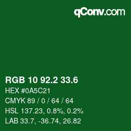 カラーコード: RGB 10 92.2 33.6 | qconv.com