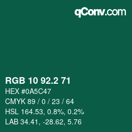 カラーコード: RGB 10 92.2 71 | qconv.com