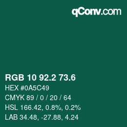 カラーコード: RGB 10 92.2 73.6 | qconv.com