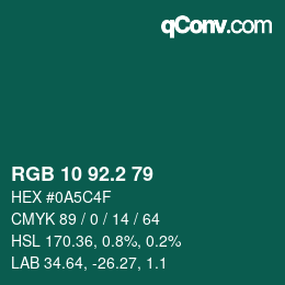 カラーコード: RGB 10 92.2 79 | qconv.com