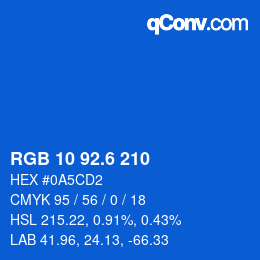 カラーコード: RGB 10 92.6 210 | qconv.com