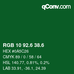 カラーコード: RGB 10 92.6 38.6 | qconv.com