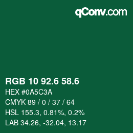 カラーコード: RGB 10 92.6 58.6 | qconv.com