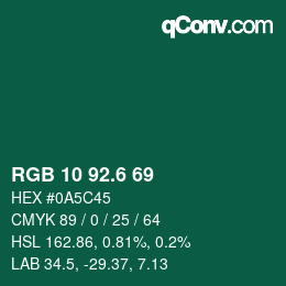 カラーコード: RGB 10 92.6 69 | qconv.com