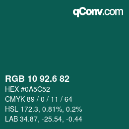 カラーコード: RGB 10 92.6 82 | qconv.com