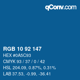 カラーコード: RGB 10 92 147 | qconv.com