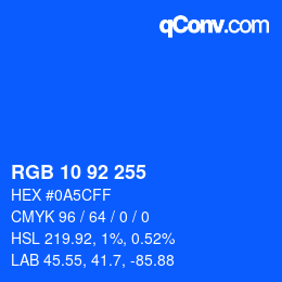 Color code: RGB 10 92 255 | qconv.com