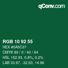 カラーコード: RGB 10 92 55 | qconv.com