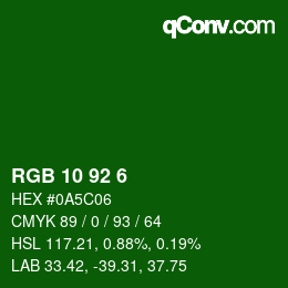 颜色代码: RGB 10 92 6 | qconv.com