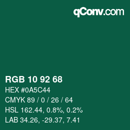 カラーコード: RGB 10 92 68 | qconv.com