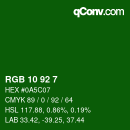 颜色代码: RGB 10 92 7 | qconv.com