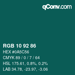 颜色代码: RGB 10 92 86 | qconv.com