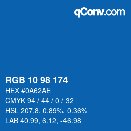 Color code: RGB 10 98 174 | qconv.com