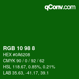 Color code: RGB 10 98 8 | qconv.com