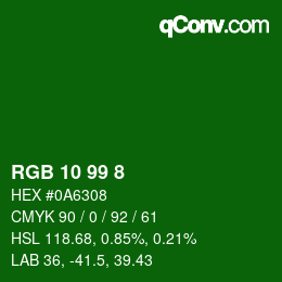 Color code: RGB 10 99 8 | qconv.com