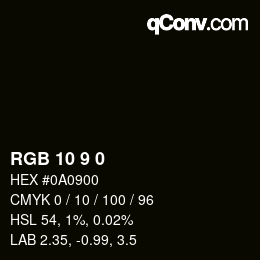 颜色代码: RGB 10 9 0 | qconv.com