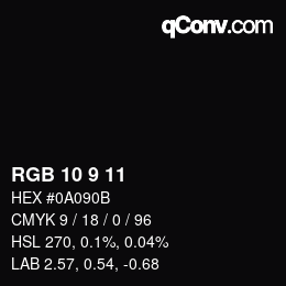 Color code: RGB 10 9 11 | qconv.com