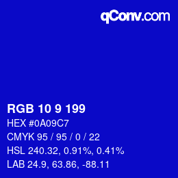 Color code: RGB 10 9 199 | qconv.com