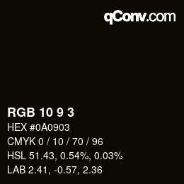 颜色代码: RGB 10 9 3 | qconv.com