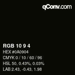 颜色代码: RGB 10 9 4 | qconv.com
