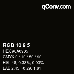 Color code: RGB 10 9 5 | qconv.com