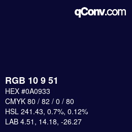 カラーコード: RGB 10 9 51 | qconv.com