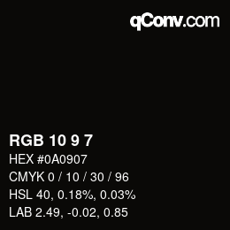 Color code: RGB 10 9 7 | qconv.com