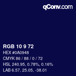 Color code: RGB 10 9 72 | qconv.com