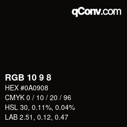 Color code: RGB 10 9 8 | qconv.com