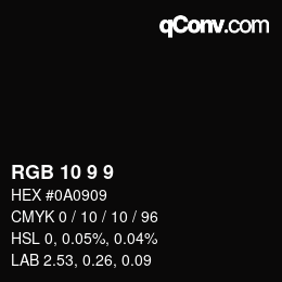 颜色代码: RGB 10 9 9 | qconv.com