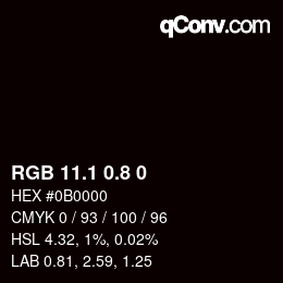 Farbcode: RGB 11.1 0.8 0 | qconv.com