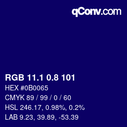 カラーコード: RGB 11.1 0.8 101 | qconv.com