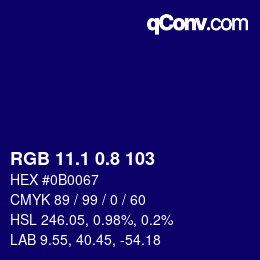 カラーコード: RGB 11.1 0.8 103 | qconv.com