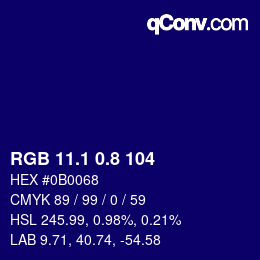カラーコード: RGB 11.1 0.8 104 | qconv.com