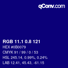 カラーコード: RGB 11.1 0.8 121 | qconv.com