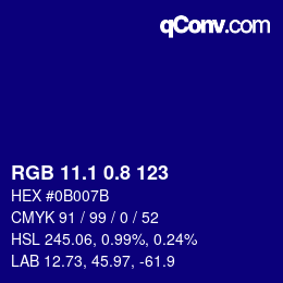 カラーコード: RGB 11.1 0.8 123 | qconv.com