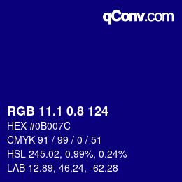 カラーコード: RGB 11.1 0.8 124 | qconv.com