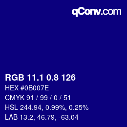 カラーコード: RGB 11.1 0.8 126 | qconv.com