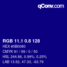 カラーコード: RGB 11.1 0.8 128 | qconv.com