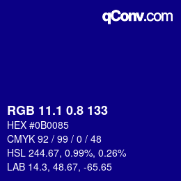 カラーコード: RGB 11.1 0.8 133 | qconv.com