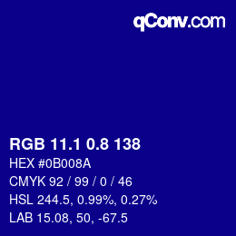 カラーコード: RGB 11.1 0.8 138 | qconv.com