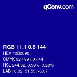 カラーコード: RGB 11.1 0.8 144 | qconv.com