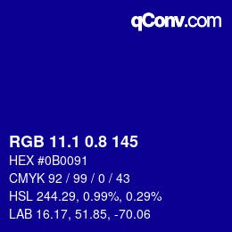 カラーコード: RGB 11.1 0.8 145 | qconv.com
