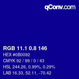 カラーコード: RGB 11.1 0.8 146 | qconv.com